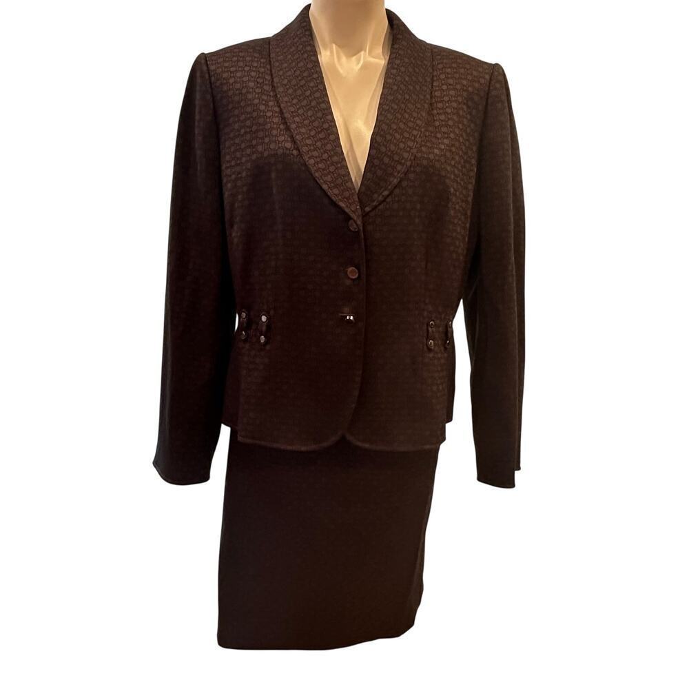 Tahari Skirt Suit sz 16 Brown Black Two Piece Suit Business Career